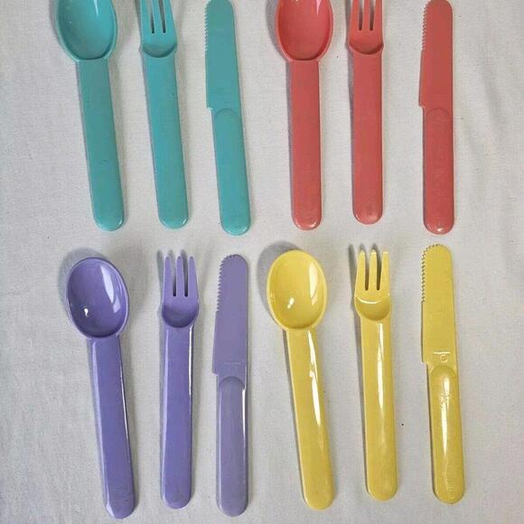 Other - Vintage Swedish  Plastic Utensils Set. Picnic Camping Fork Spoon Knife Colorful